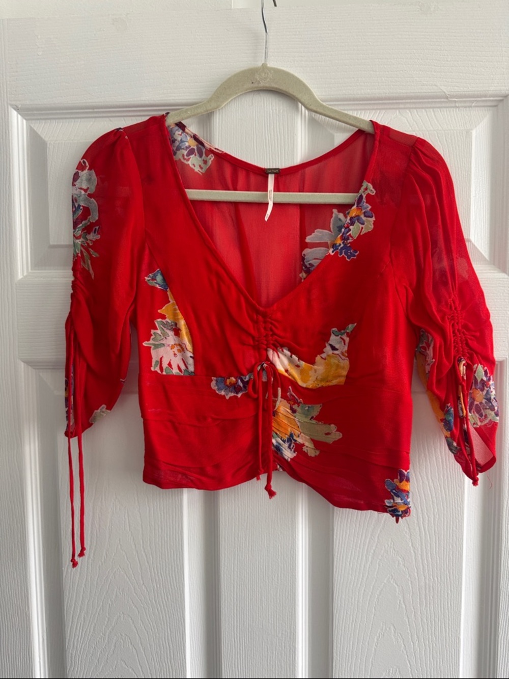 Free People Red Floral Tie-Front Women’s Top